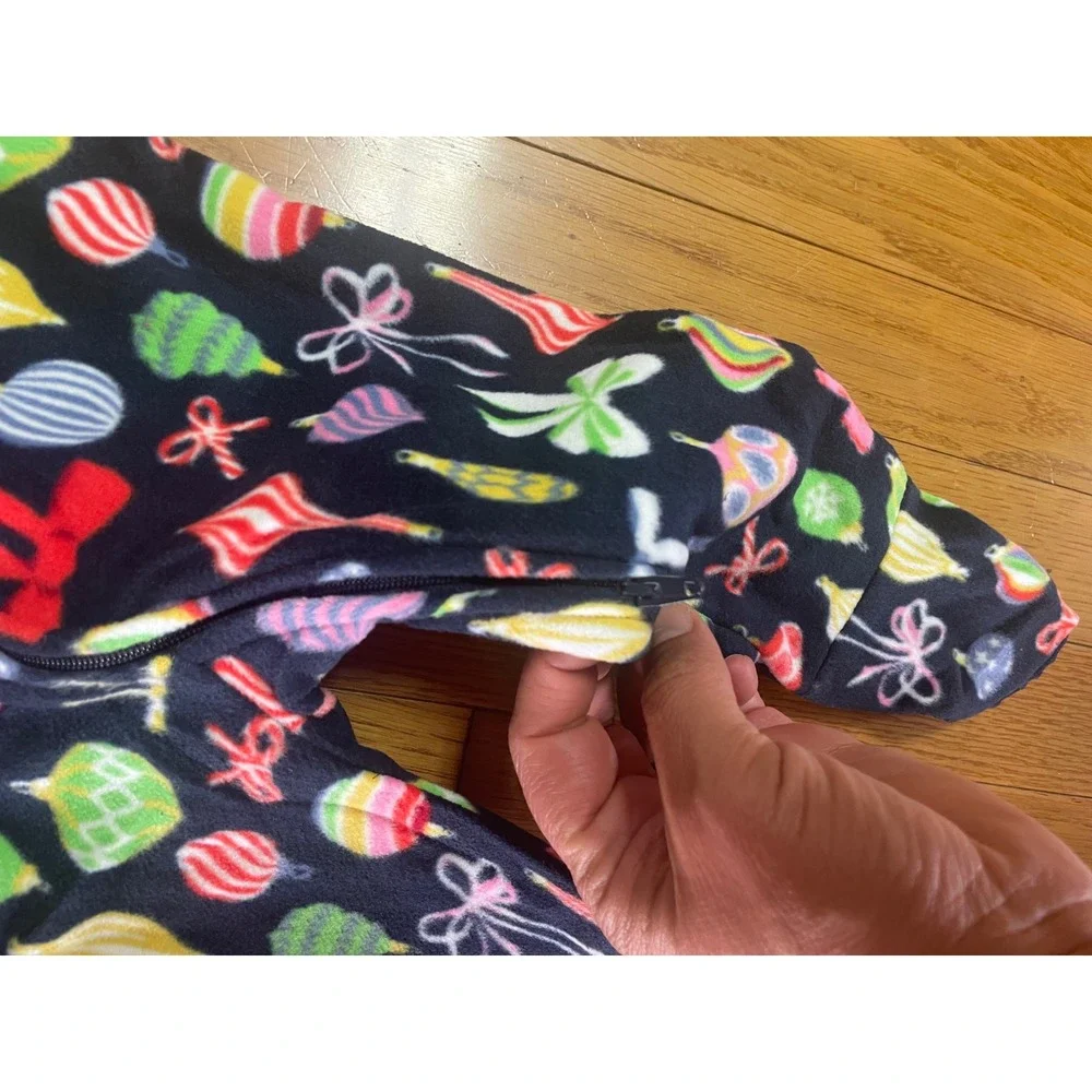 Old Navy Navy Blue Holiday‎ Ornament Fleece Footed Pajamas2-way zip 12-18M NWT